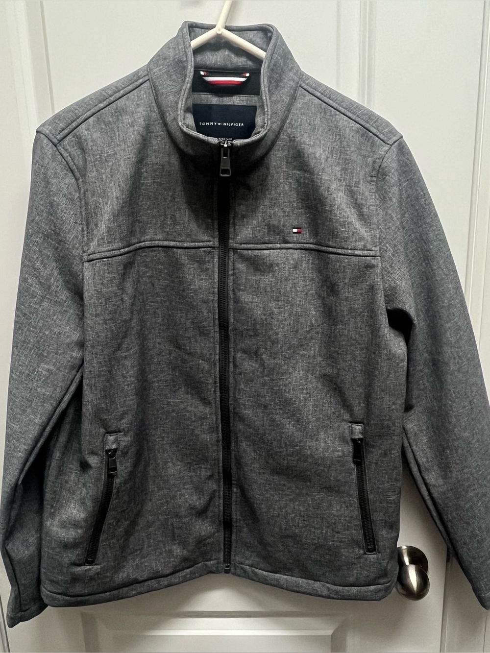 Tommy Hilfiger Mens Softshell Jacket Grey Water Wind Resistant Medium M